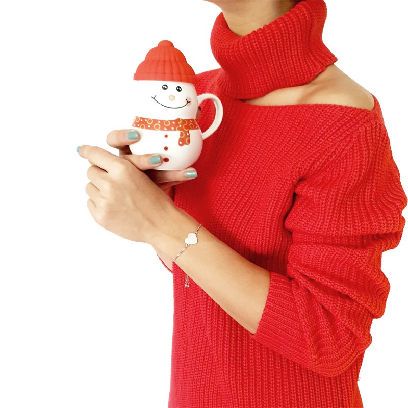 Bratara Gravata Argintie din Inox Inima Feliz Navidad