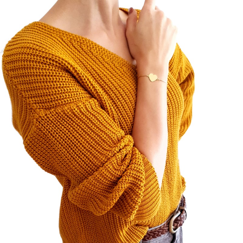 Bratara Gravata Aurie din Inox Inima Fulg de Nea