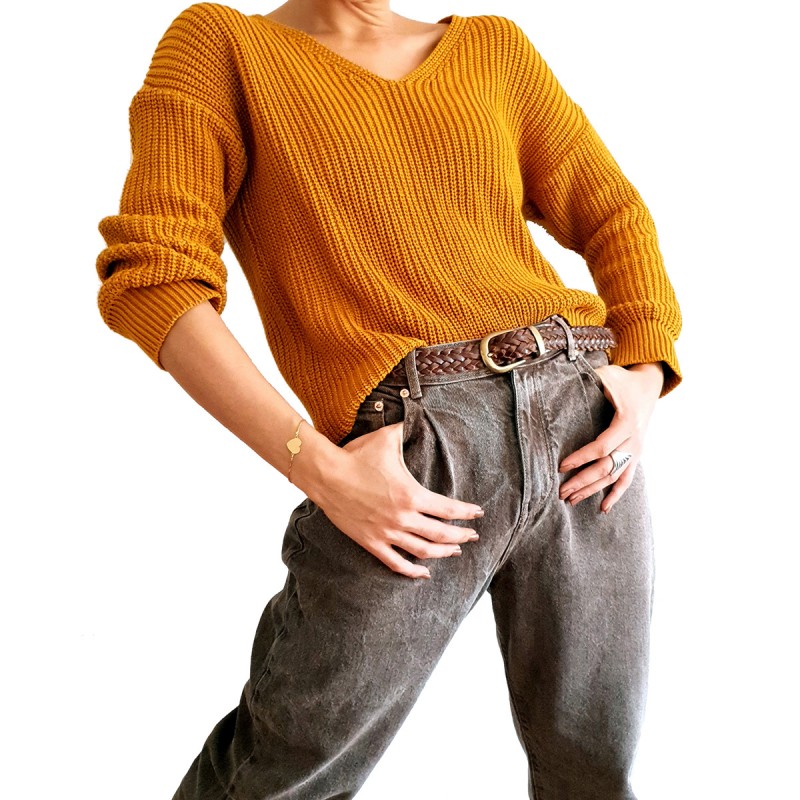 Bratara Gravata Aurie din Inox Inima Fulg de Nea