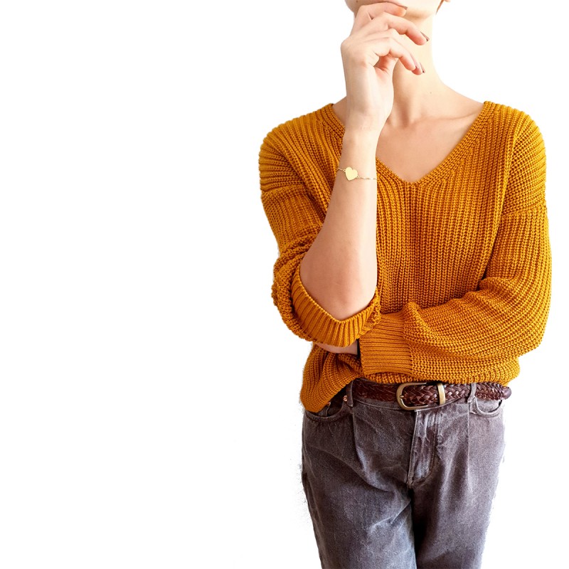 Bratara Gravata Aurie din Inox Inima Craciun Fericit Prietena