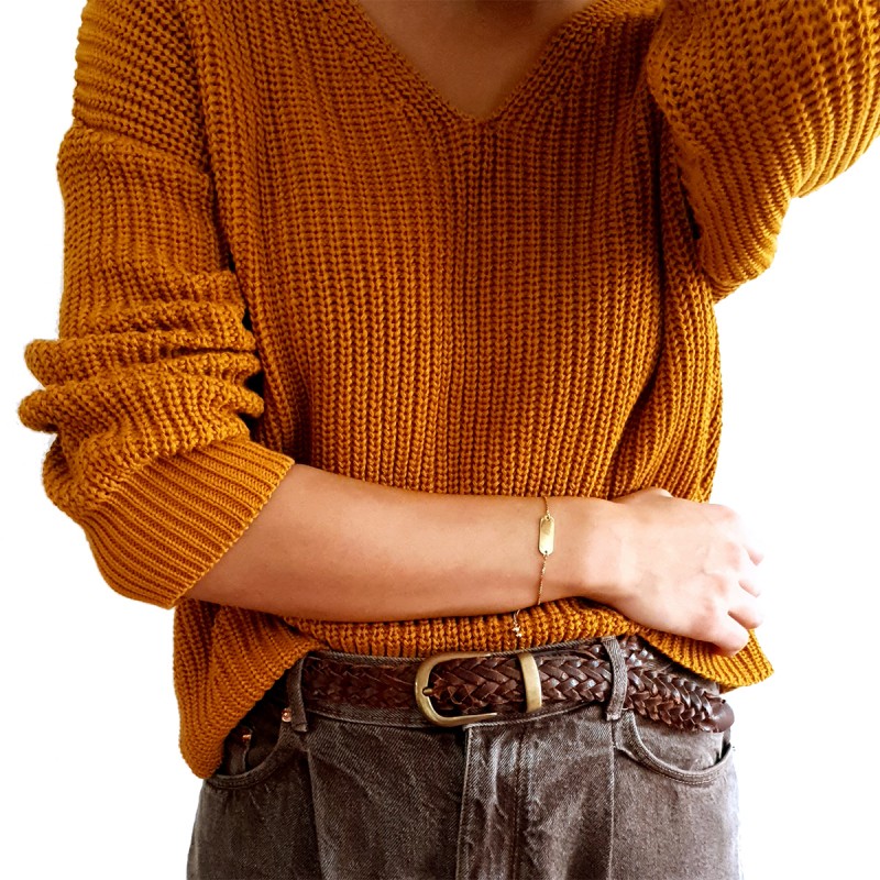 Bratara Gravata Aurie din Inox Oval Acasa de Craciun